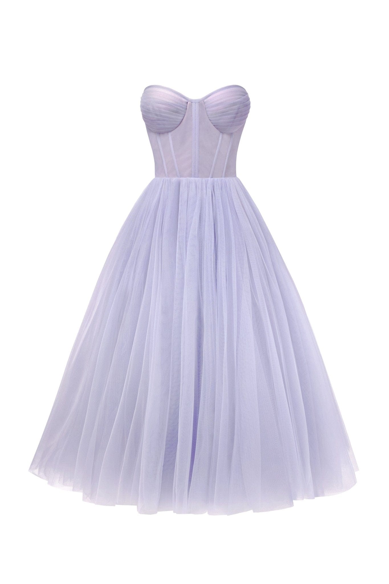 LAVENDER STRAPLESS PUFFY MIDI TULLE PARTY DRESS