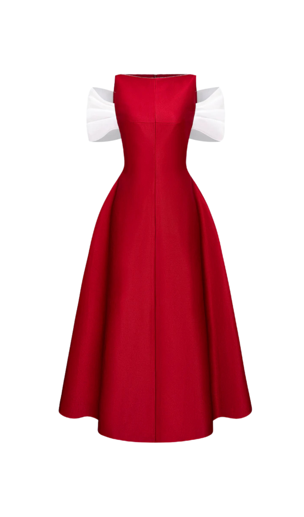 ELFA RED BOAT-NECK MIDI DRESS FOR EVENTS