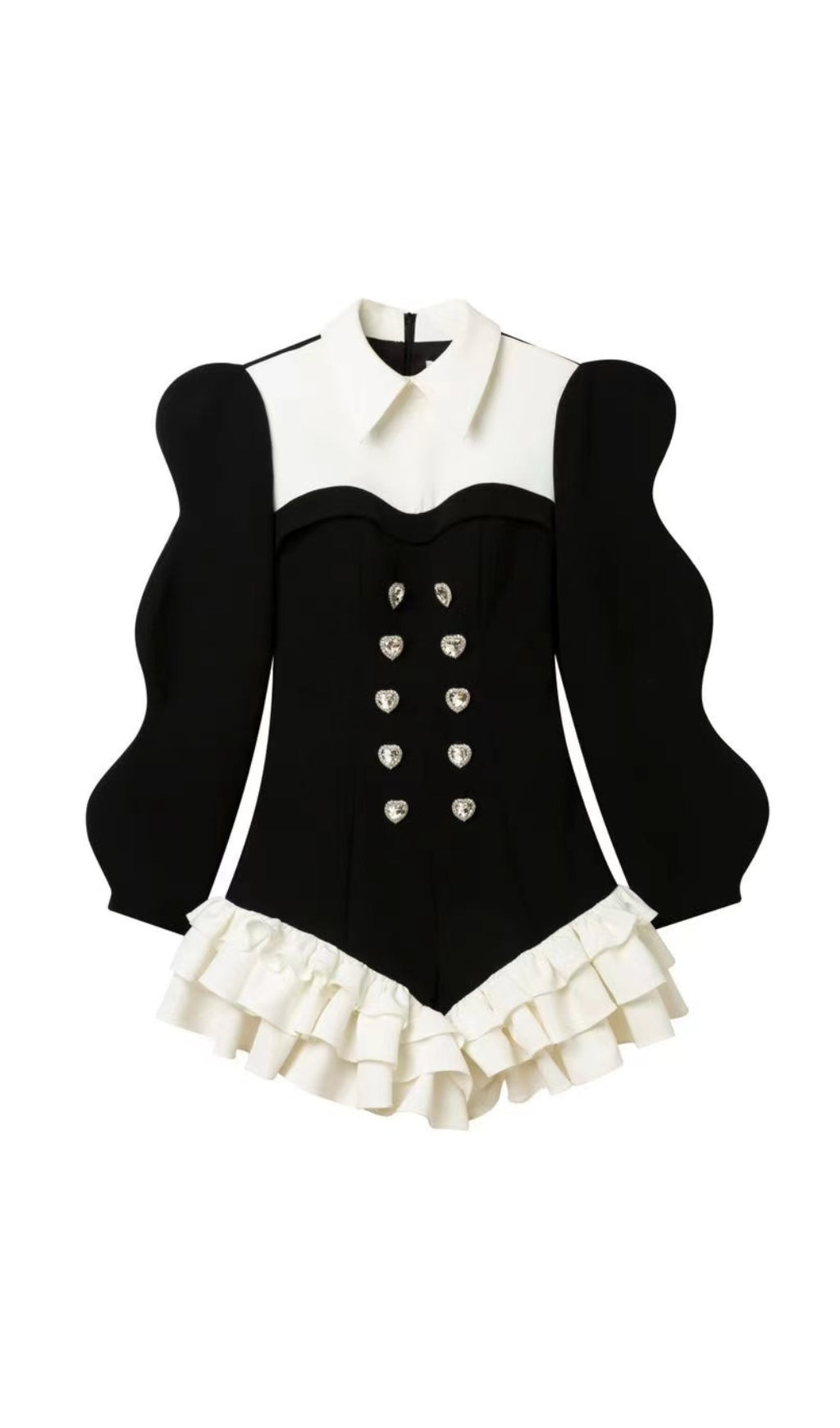 DIAMOND SPLICE RUFFLE LAPEL DRESS FOR PARTY
