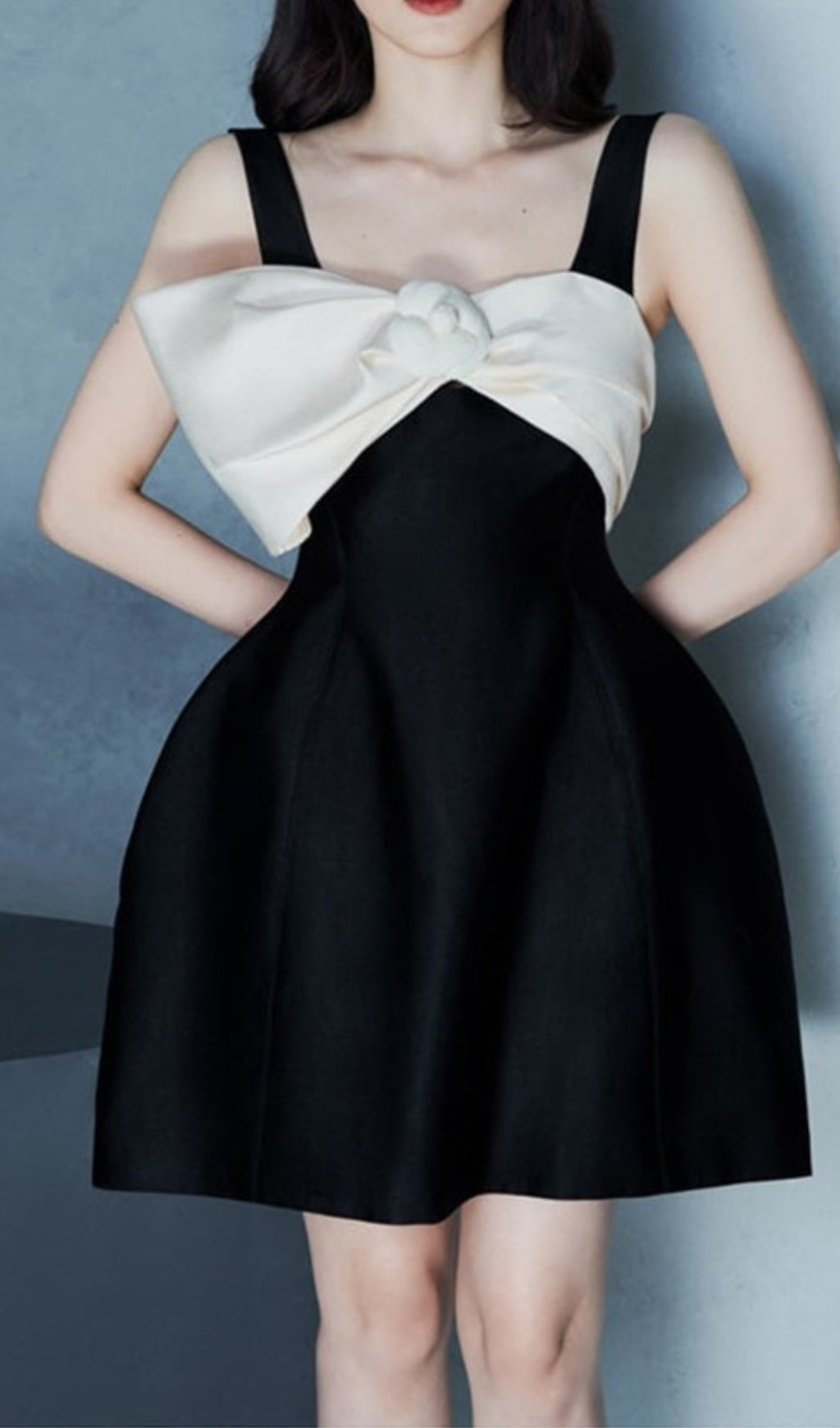 BOW STRAP MIDI DRESS BLACK PARTY WEAR