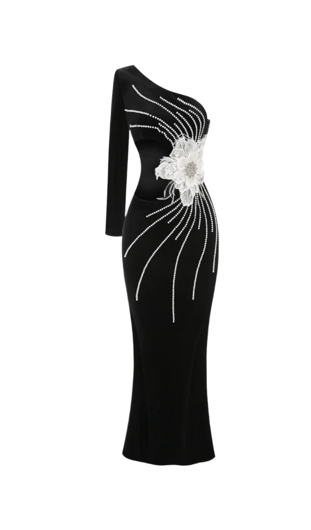 CALISTA OLIVE ONE SHOULDER VELVET MAXI DRESS