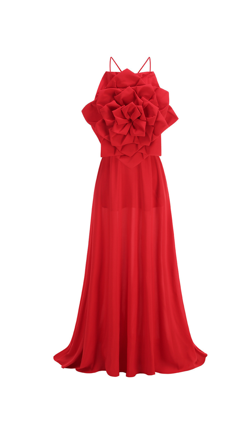 WINIFRED RED 3D FLOWER STRAP MAXI DRESS