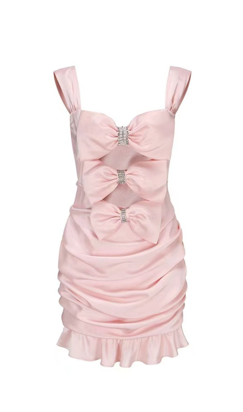 PINK RUCHED BOW CUT OUT MINI DRESS