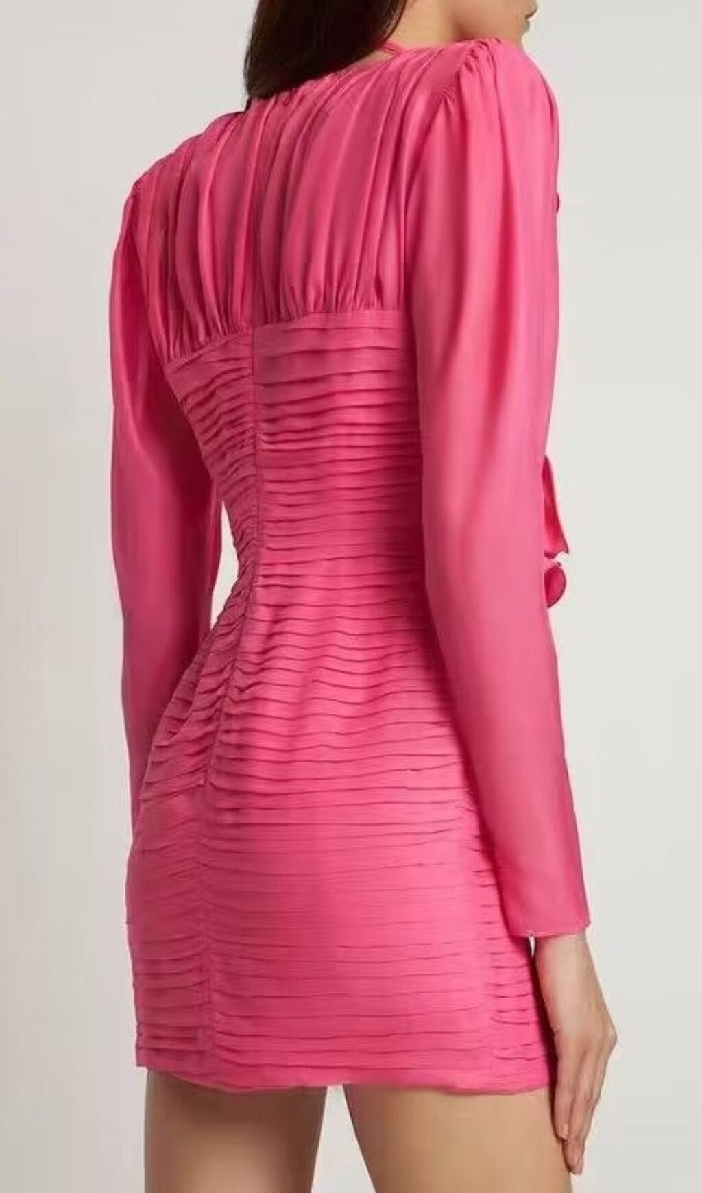 V-NECK PINK RUCHED MINI PARTY DRESS