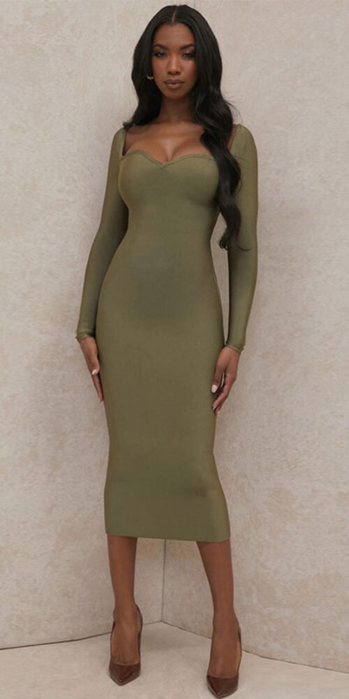 Long sleeve backless bandage midi dress