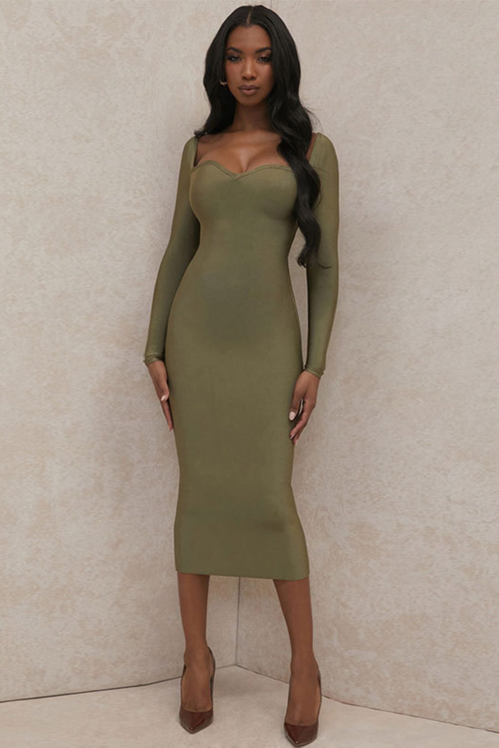Long sleeve backless bandage midi dress