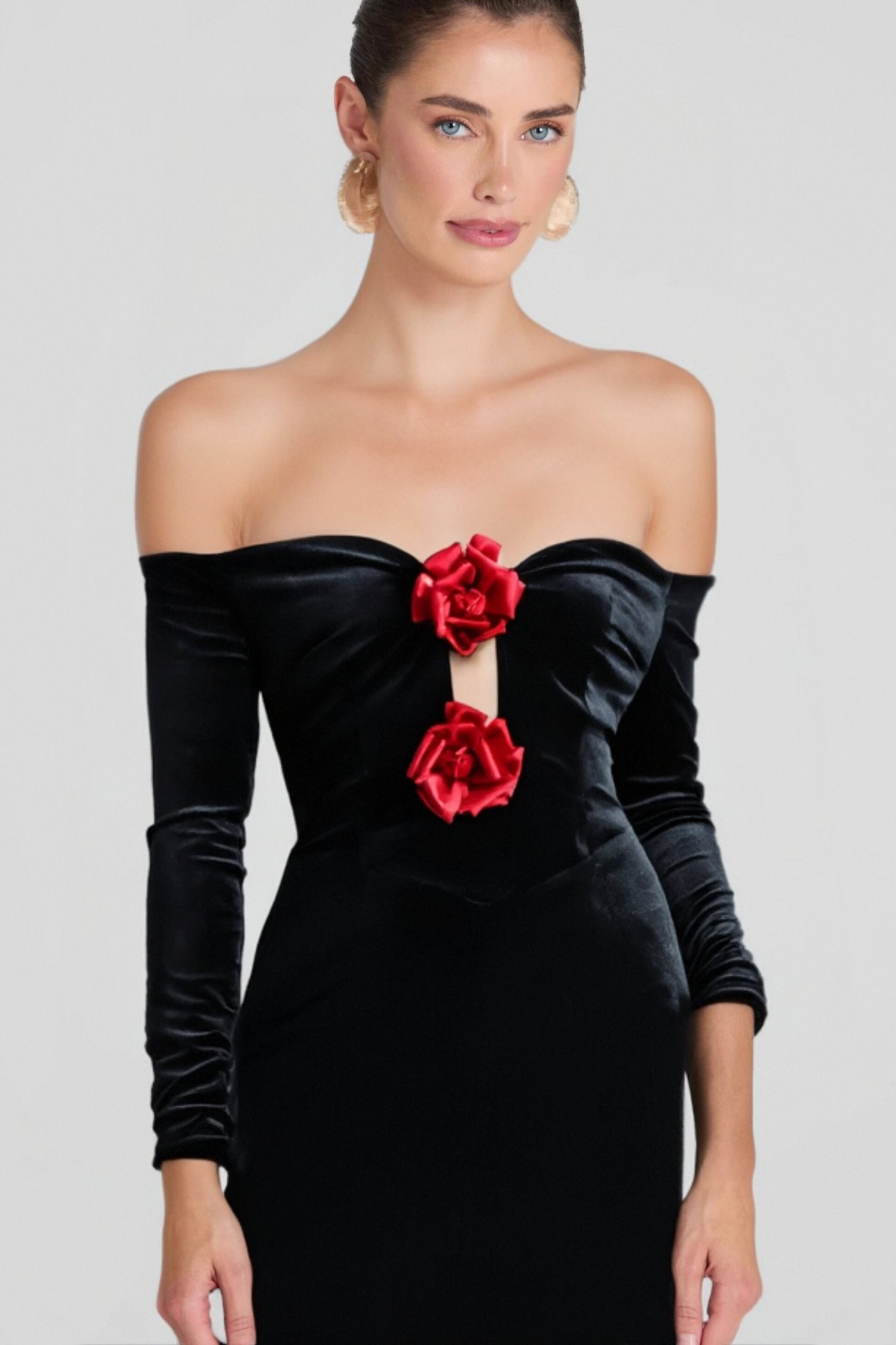 ZANNA OFF-SHOULDER VELVET FLORAL MAXI DRESS