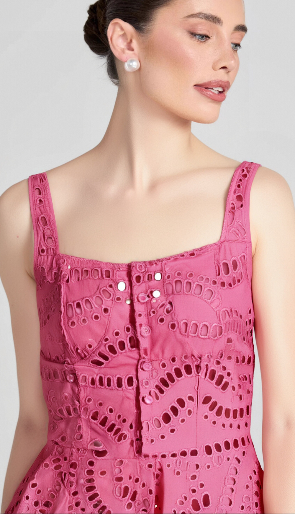 EMBROIDERED HOLLOW MINI DRESS HOT PINK PARTY