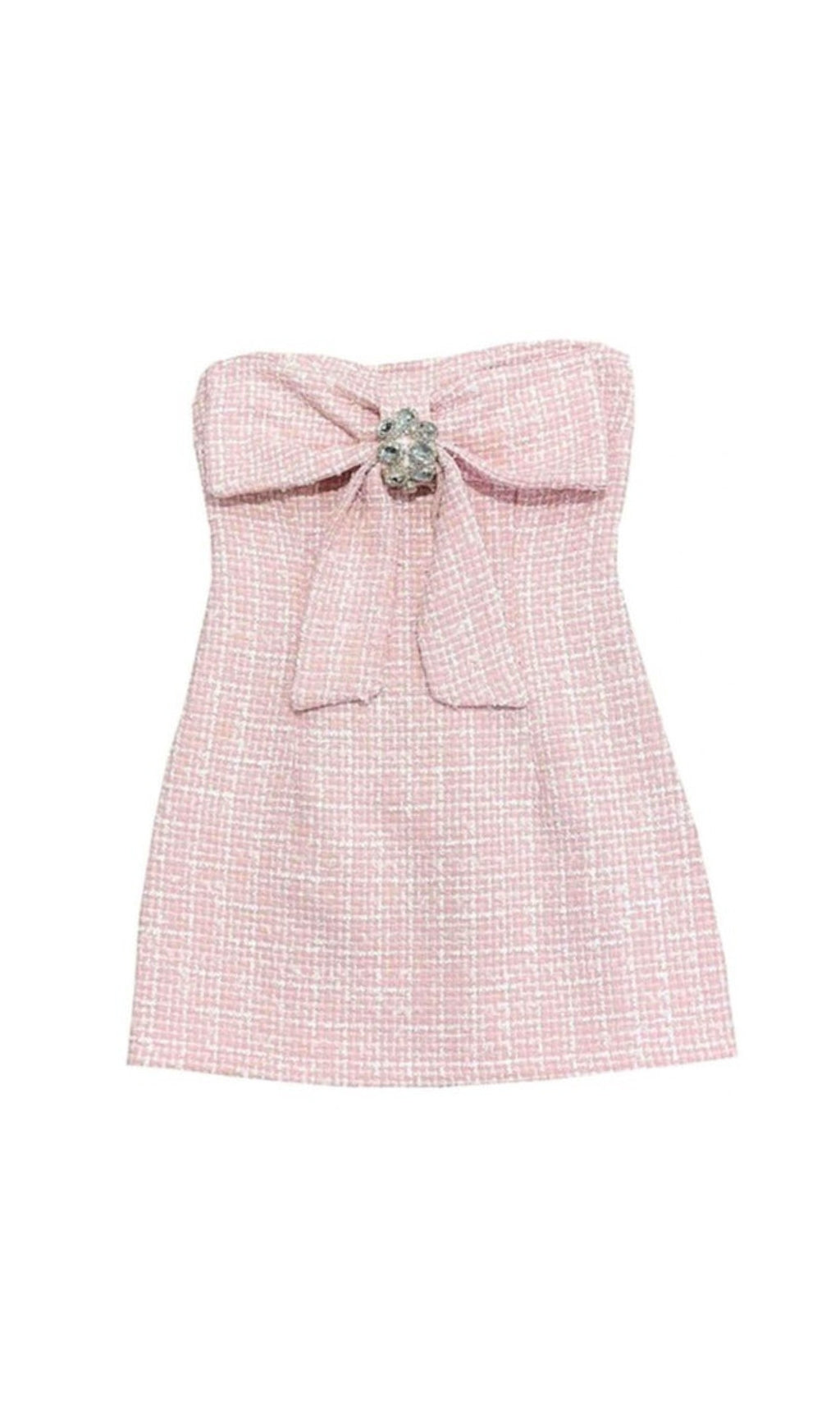 TWEETHEART TWEED STRAPLESS BOW MINI DRESS