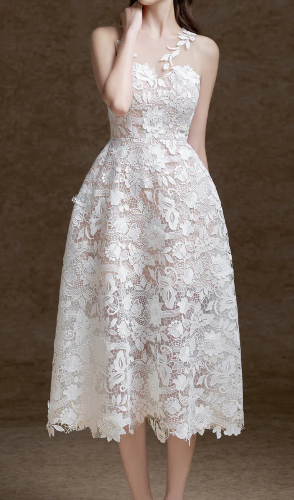 ERICA WHITE FLORAL LACE MIDI DRESS FOR WEDDING GUEST