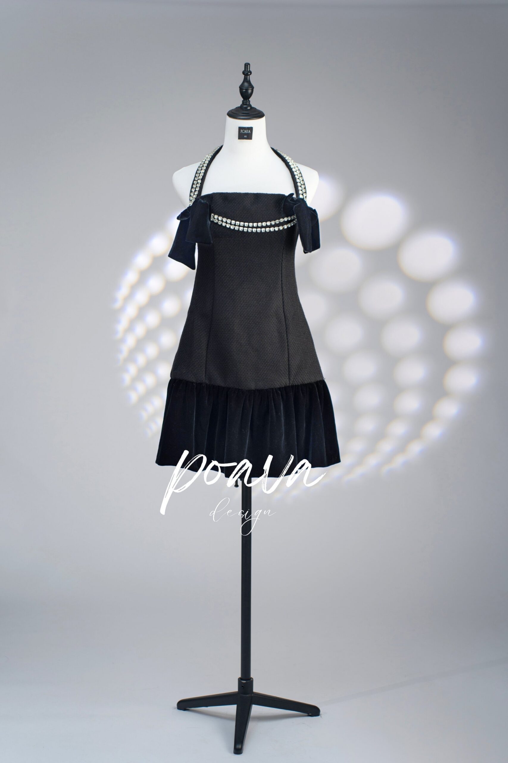 RHINESTONE HALTER MINI DRESS BLACK COCKTAIL