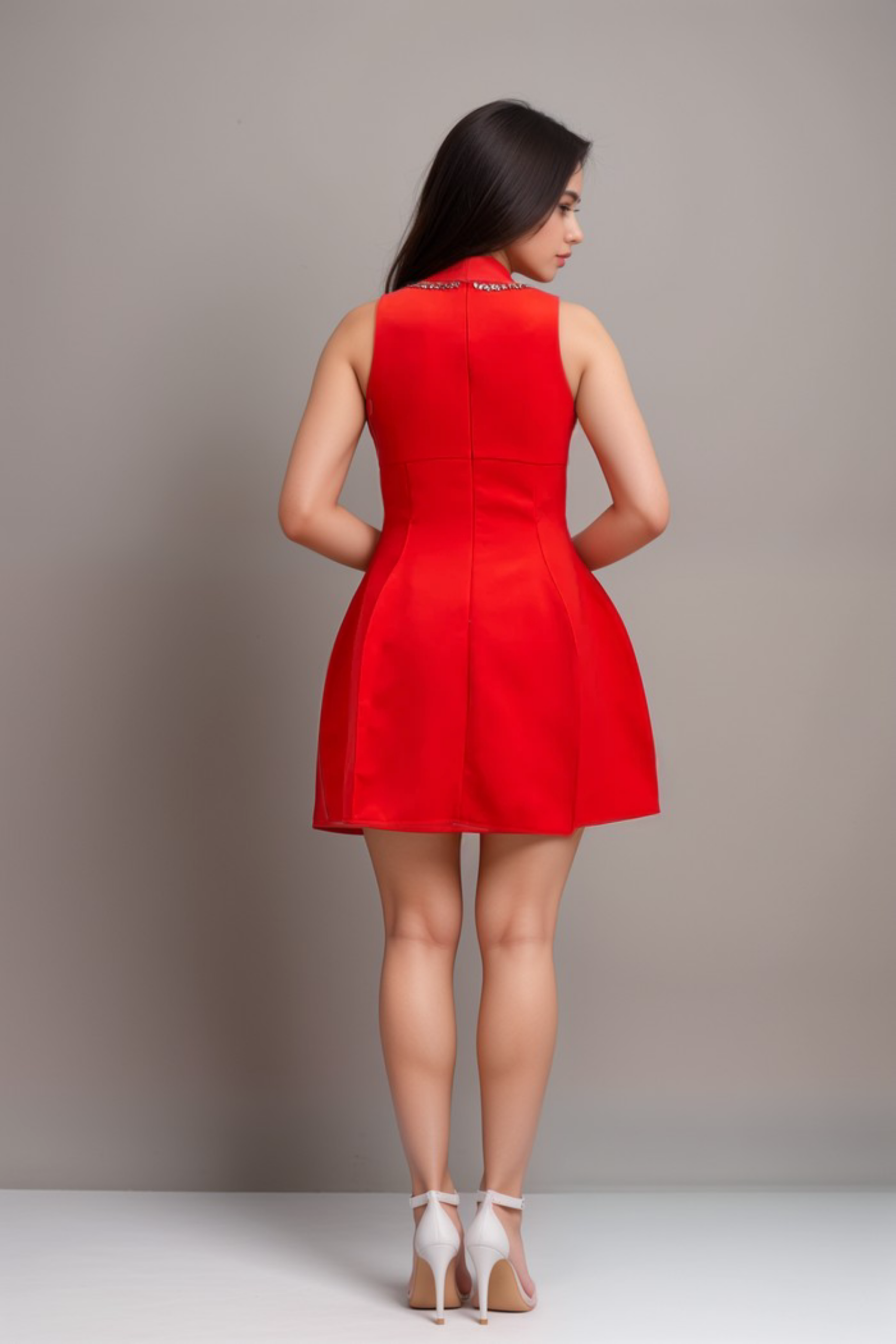 KATIE RED CRYSTAL PUFF MINI DRESS FOR PARTY