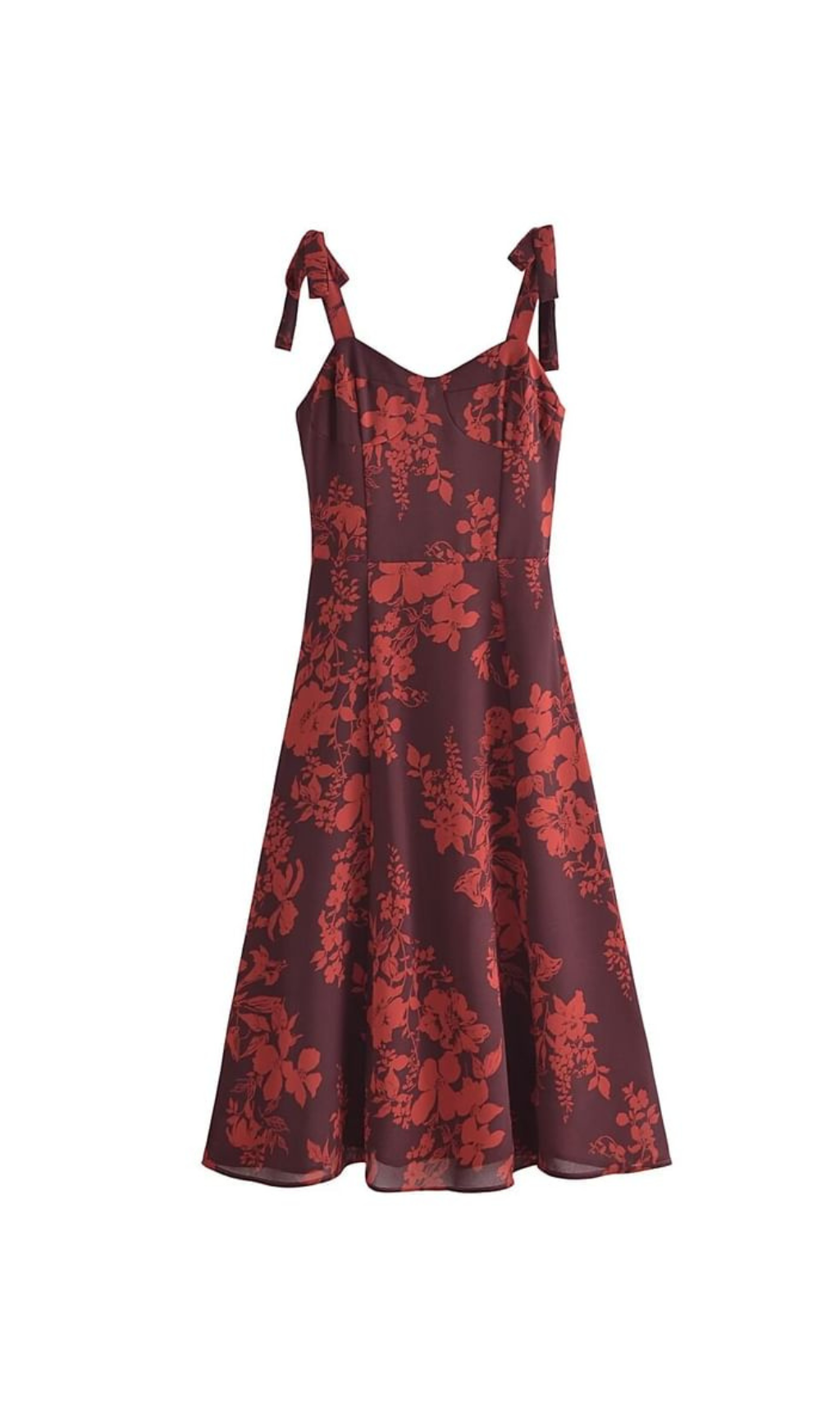 FLORAL BOWKNOT MIDI DRESS IN BURGUNDY