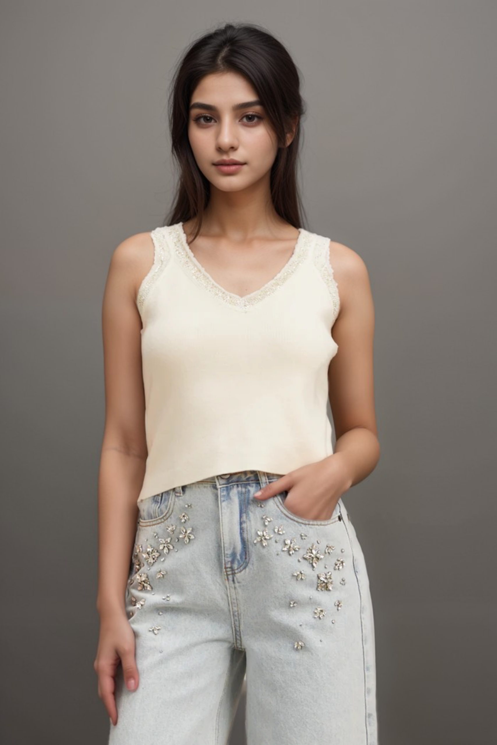 CELIA WHITE SEQUIN CROPPED TOP FOR PARTY