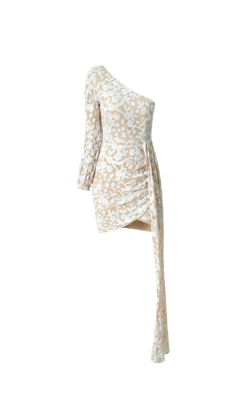 SARAH FLORAL ONE-SHOULDER DRAPED MINI DRESS APRICOT