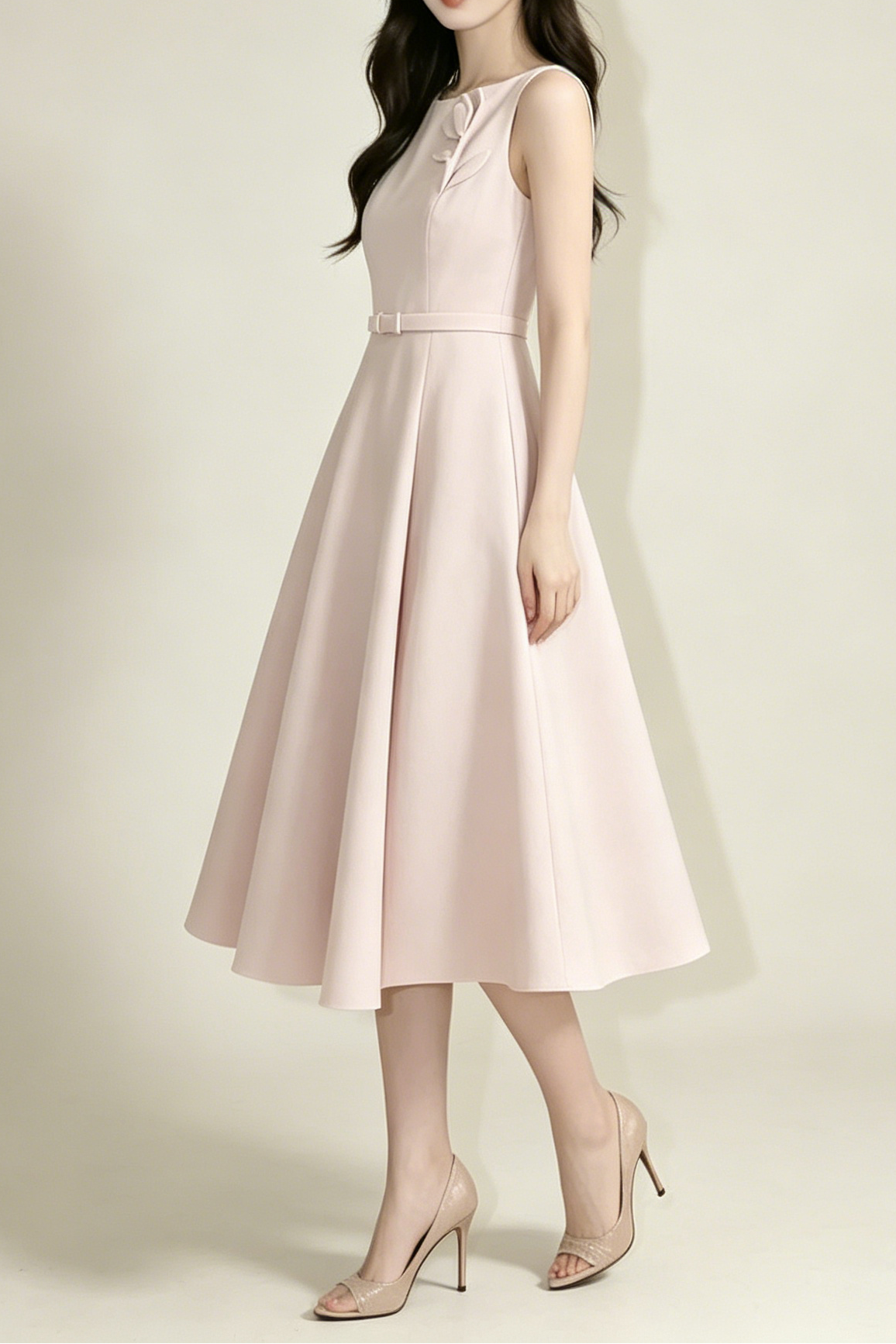 BLUSH 3D FLORAL SLEEVELESS MIDI FORMAL DRESS