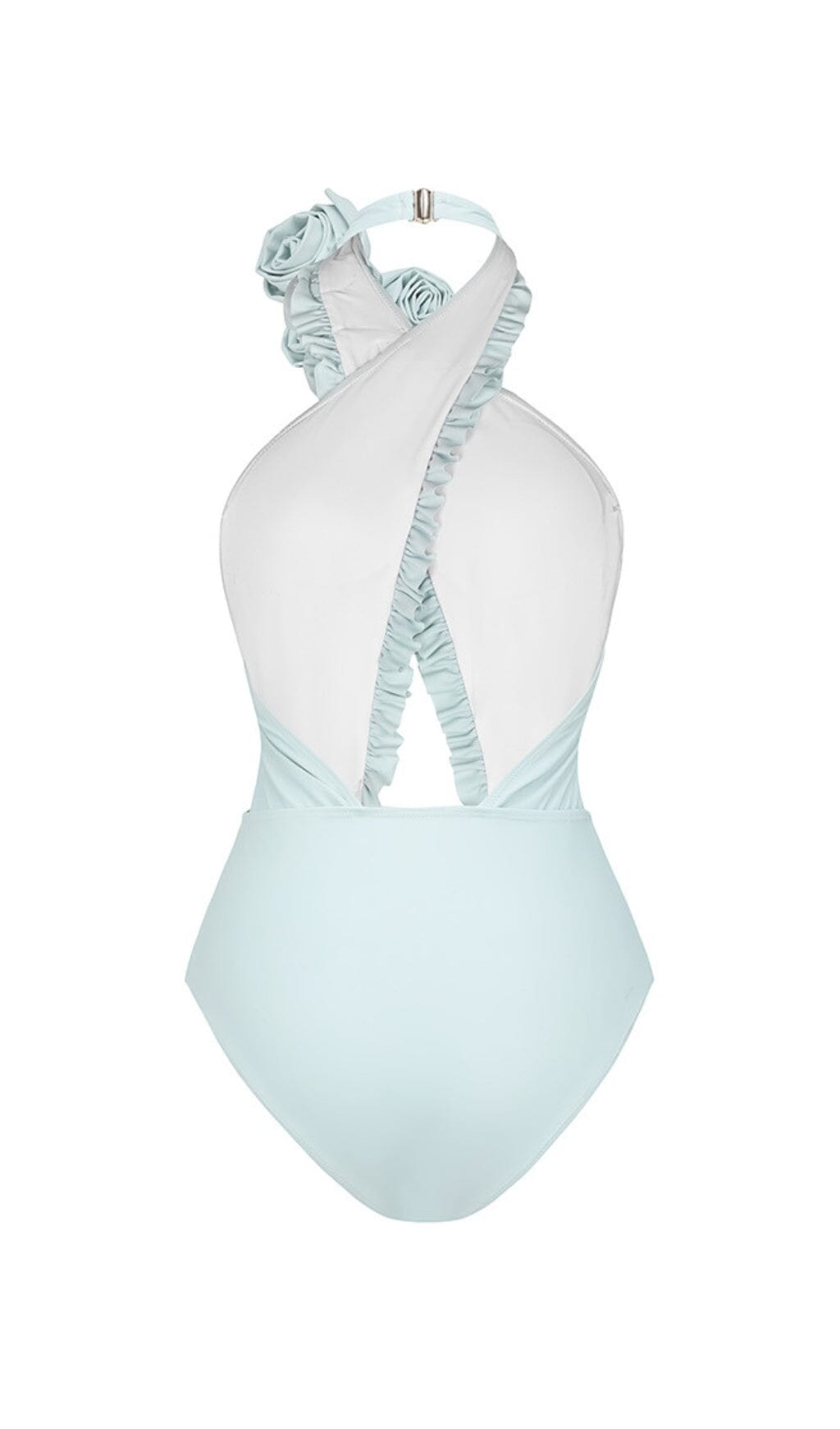 BLUE HALTER 3D FLOWER BEACH SWIMSUIT & SARONG