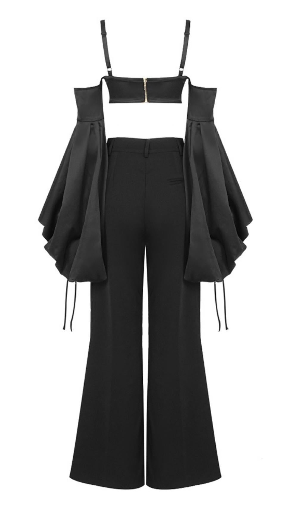 BUBBLE SLEEVE TWO-PIECE BLACK SUIT SET
