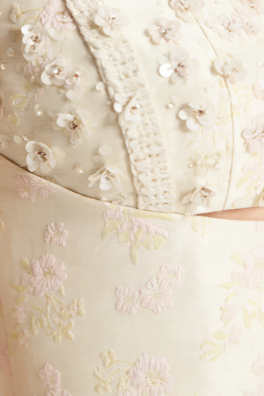 BEADED BROCADE PENCIL MIDI DRESS FOR EVENING