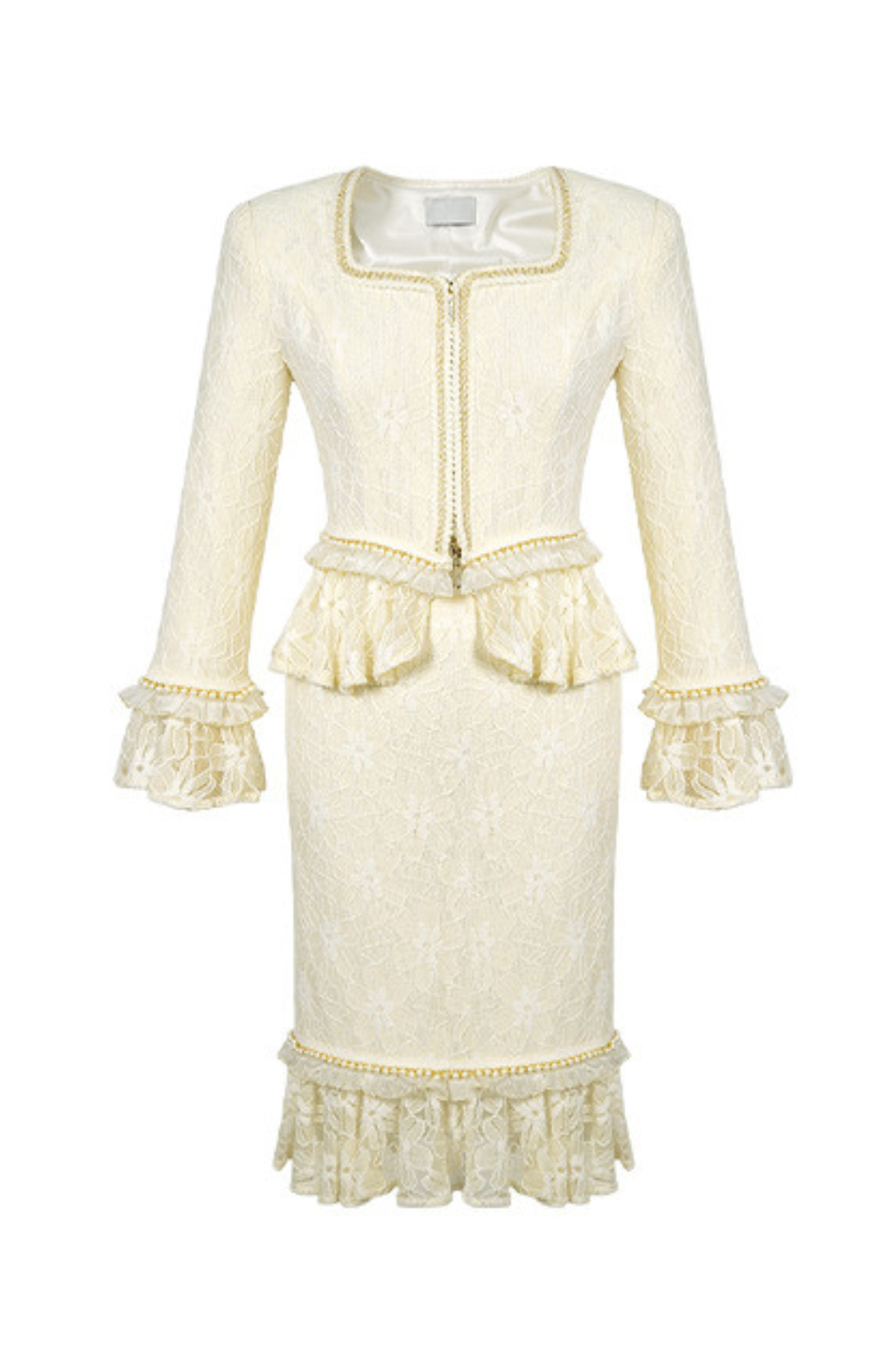 LACE BODYCON SKIRT SUIT IVORY WEDDING PARTY DRESS