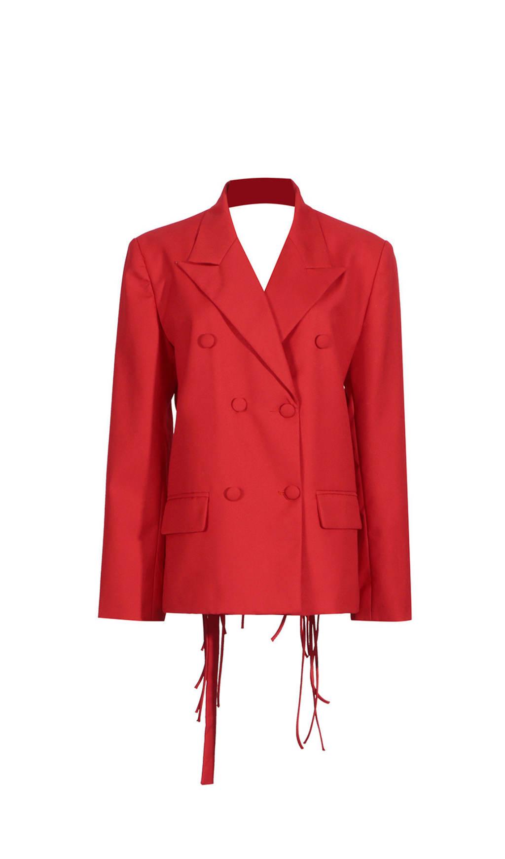 VIENNA RED BACKLESS BLAZER WITH FRINGE CUTOUT