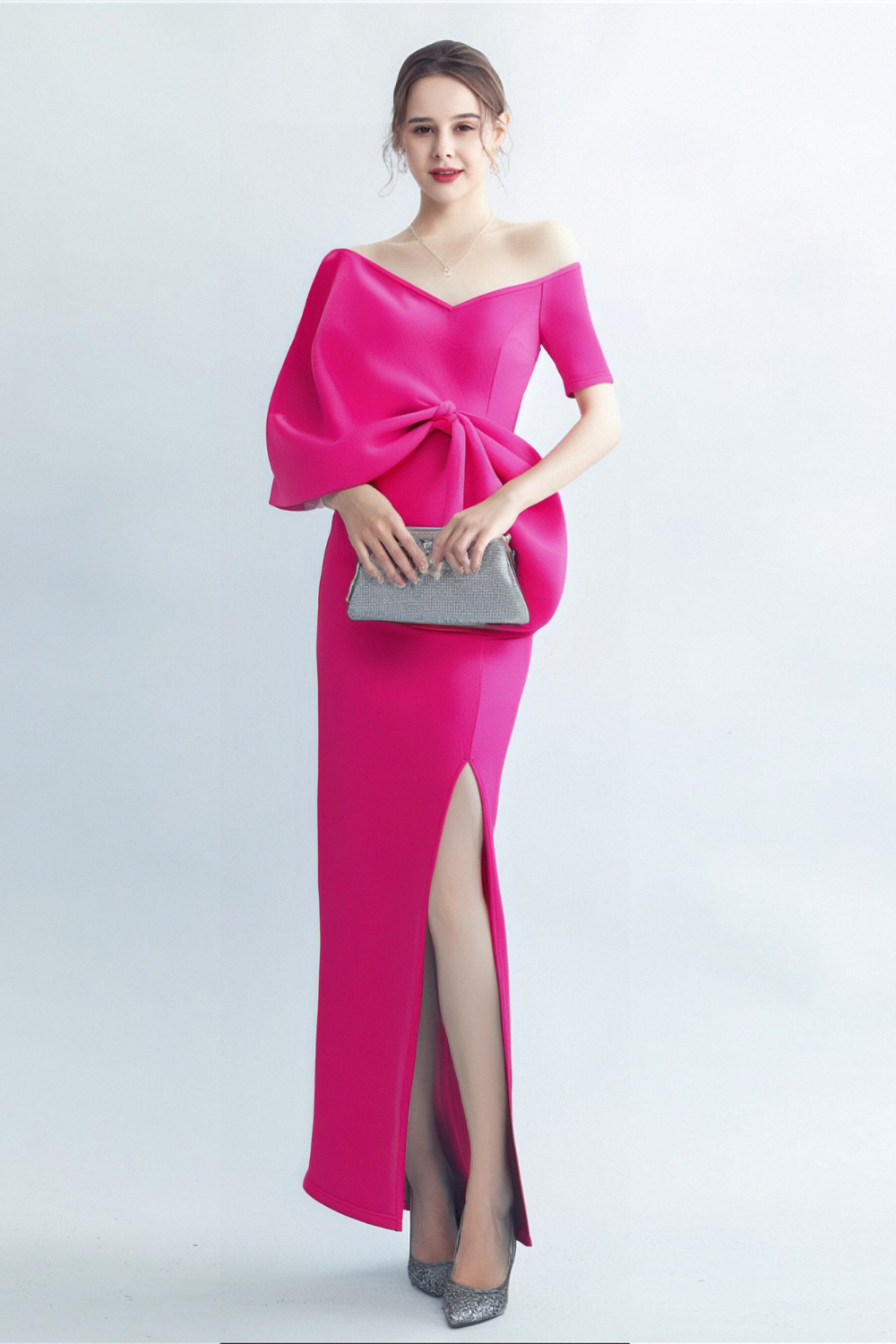 PINK BOW-KNOT MIDI DRESS, COCKTAIL PARTY