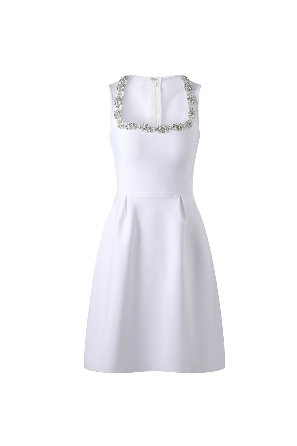 ANILA SQUARE NECK CRYSTAL MINI DRESS WHITE