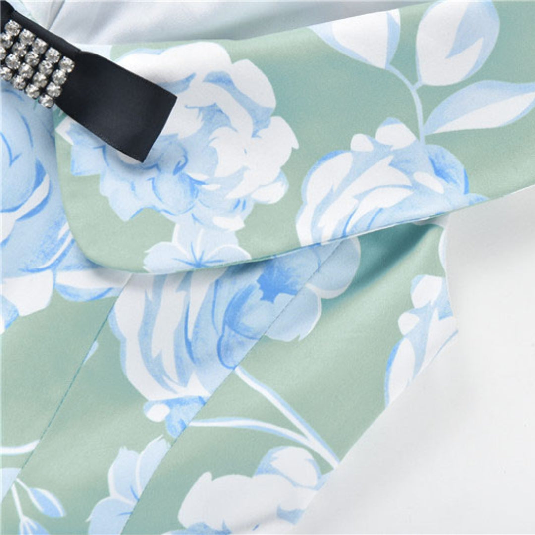 GREEN FLORAL A-LINE MINI DRESS FOR PARTY