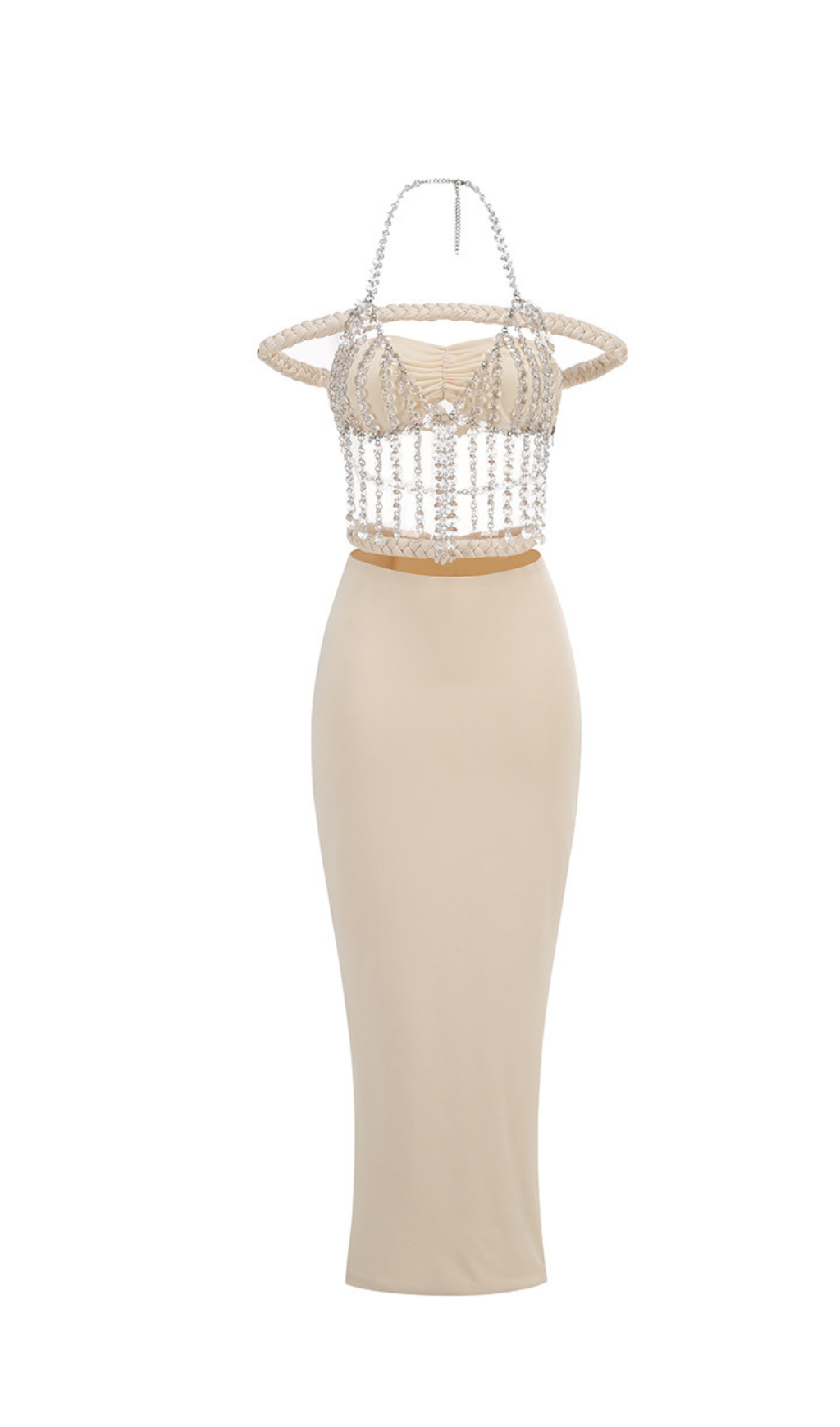 CRYSTAL FISHTAIL SKIRT SET, APRICOT, EVENING
