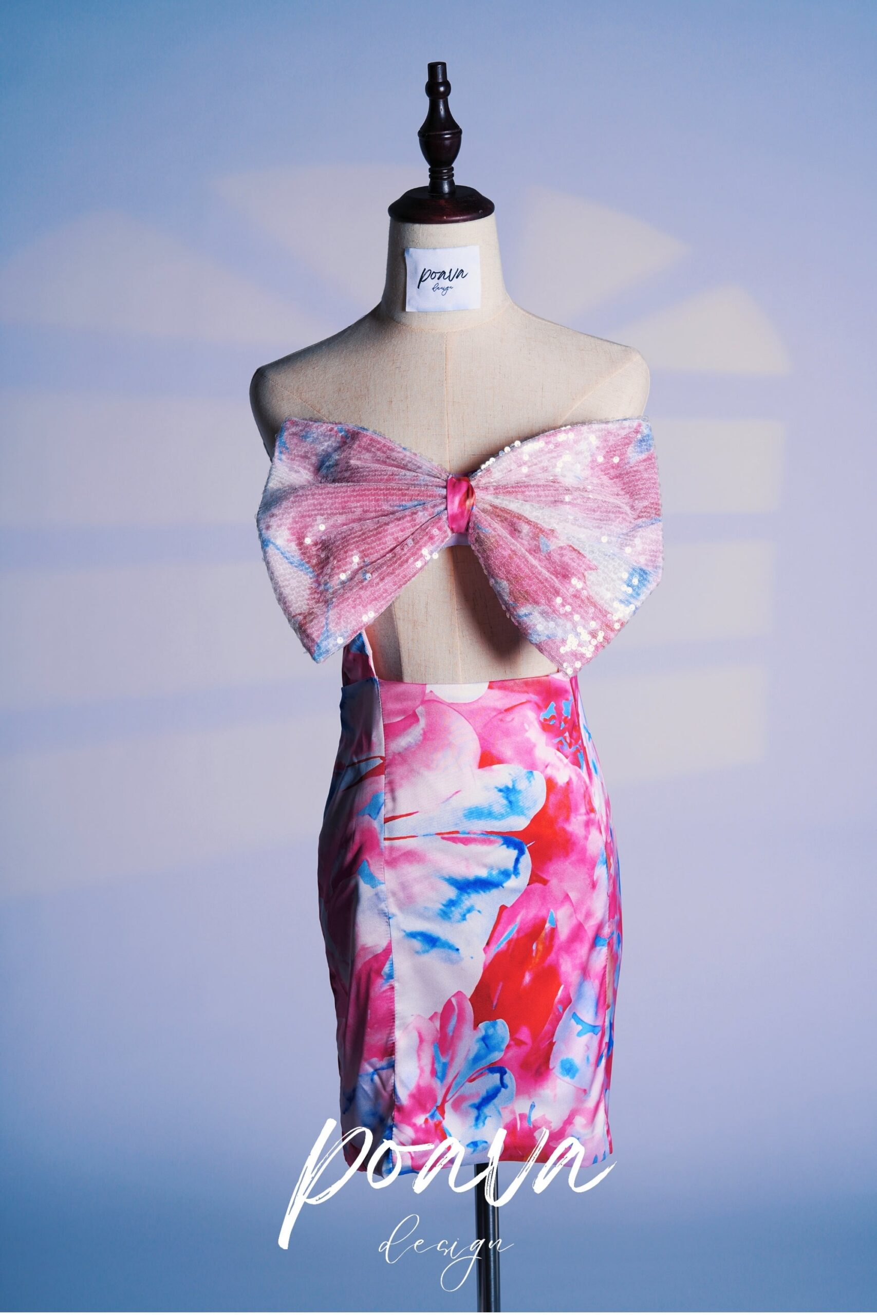 FLORAL BOW MINI DRESS FOR PARTIES