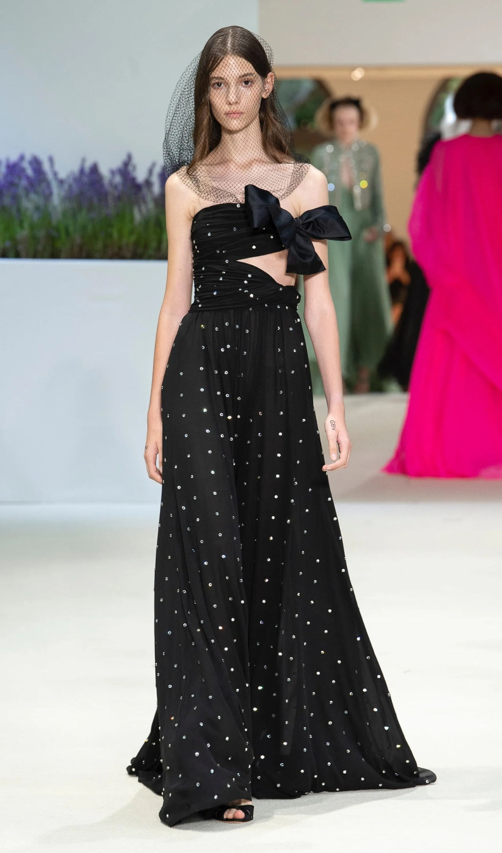 POLKA DOT BANDEAU DRESS BLACK PARTY MINI