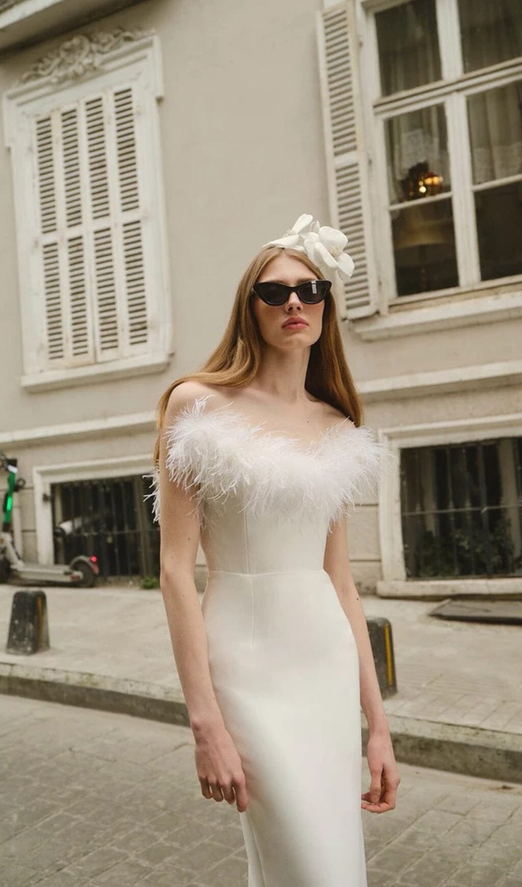 FEATHER BODYCON MAXI DRESS WHITE