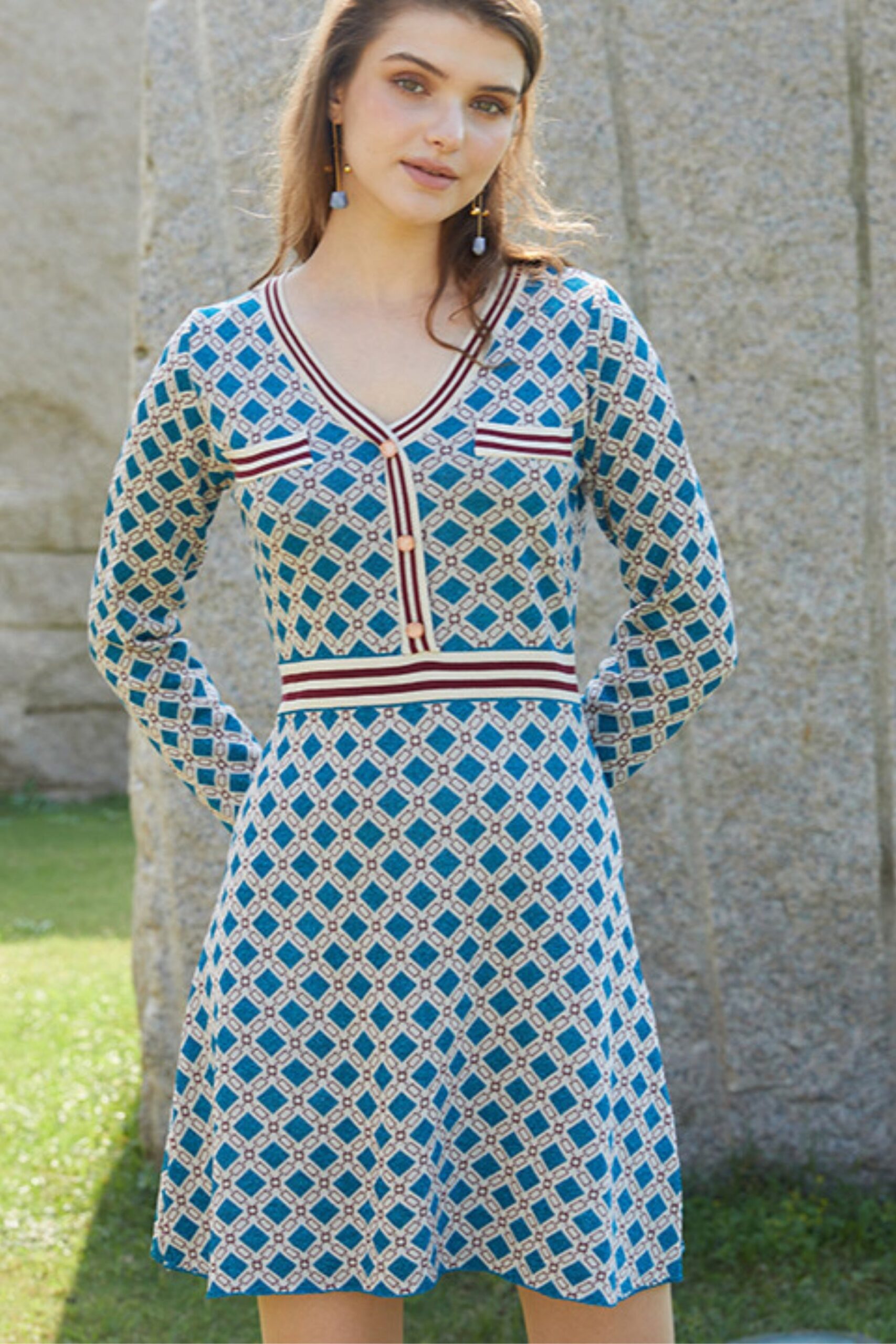 KNIT A-LINE MINI DRESS, BLUE, CASUAL