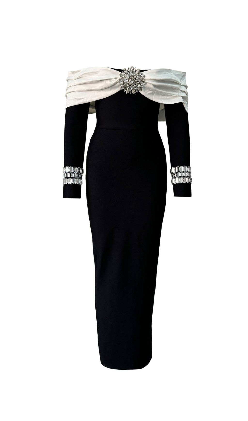 OFF SHOULDER BACKLESS BANDAGE BLACK MAXI DRESS