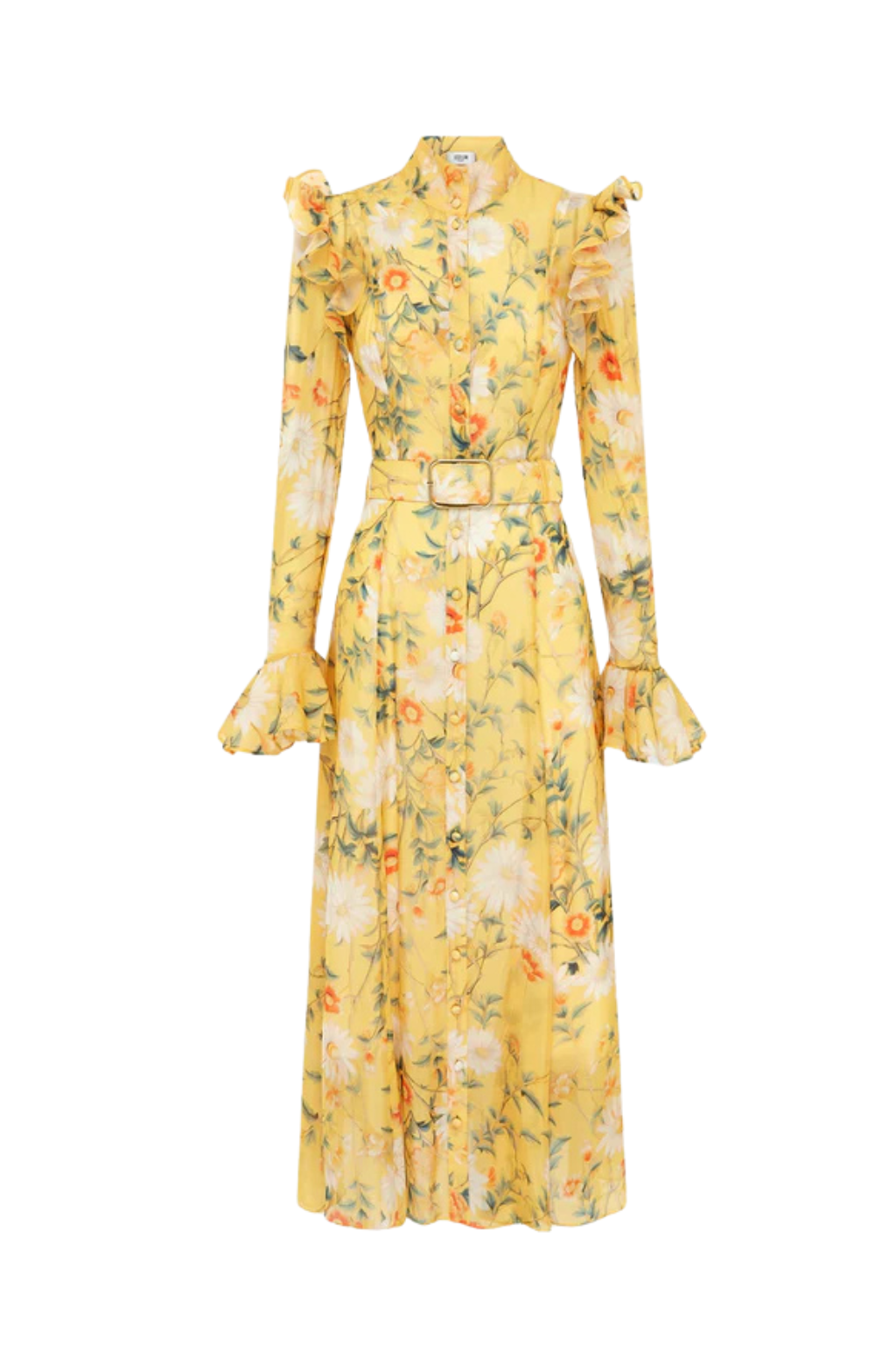 YELLOW DAISY PRINT BUTTERFLY SLEEVE MIDI DRESS