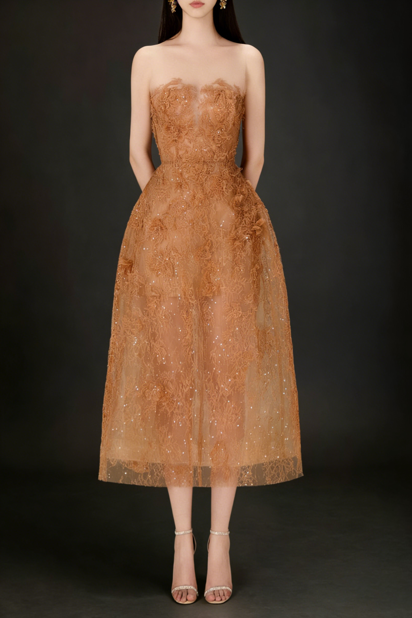 HONEY BEADED LACE COCKTAIL DRESS