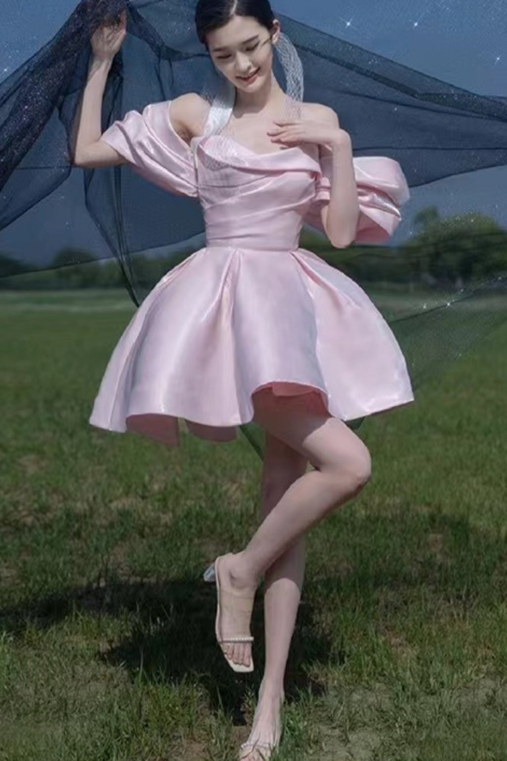 1_efc8e2fb-ccfe-4009-bdef-902353427eb3 SATIN PUFF MINI DRESS PINK PARTY NIGHT