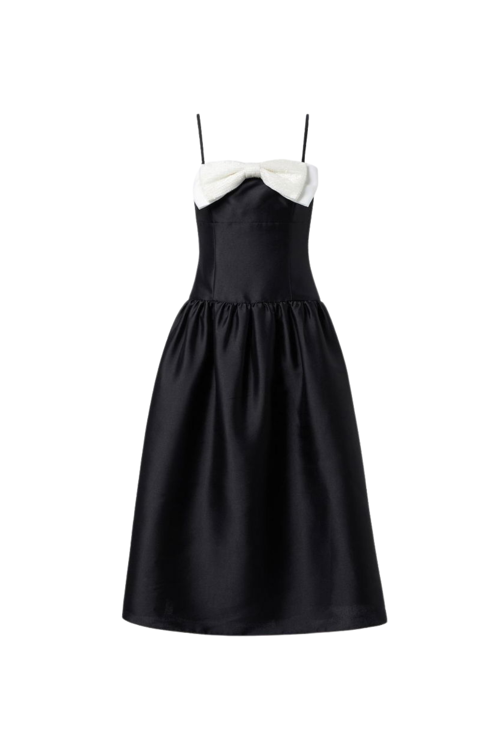 BOW DETAIL TAFFETA MIDI DRESS - BLACK WEDDING GUEST