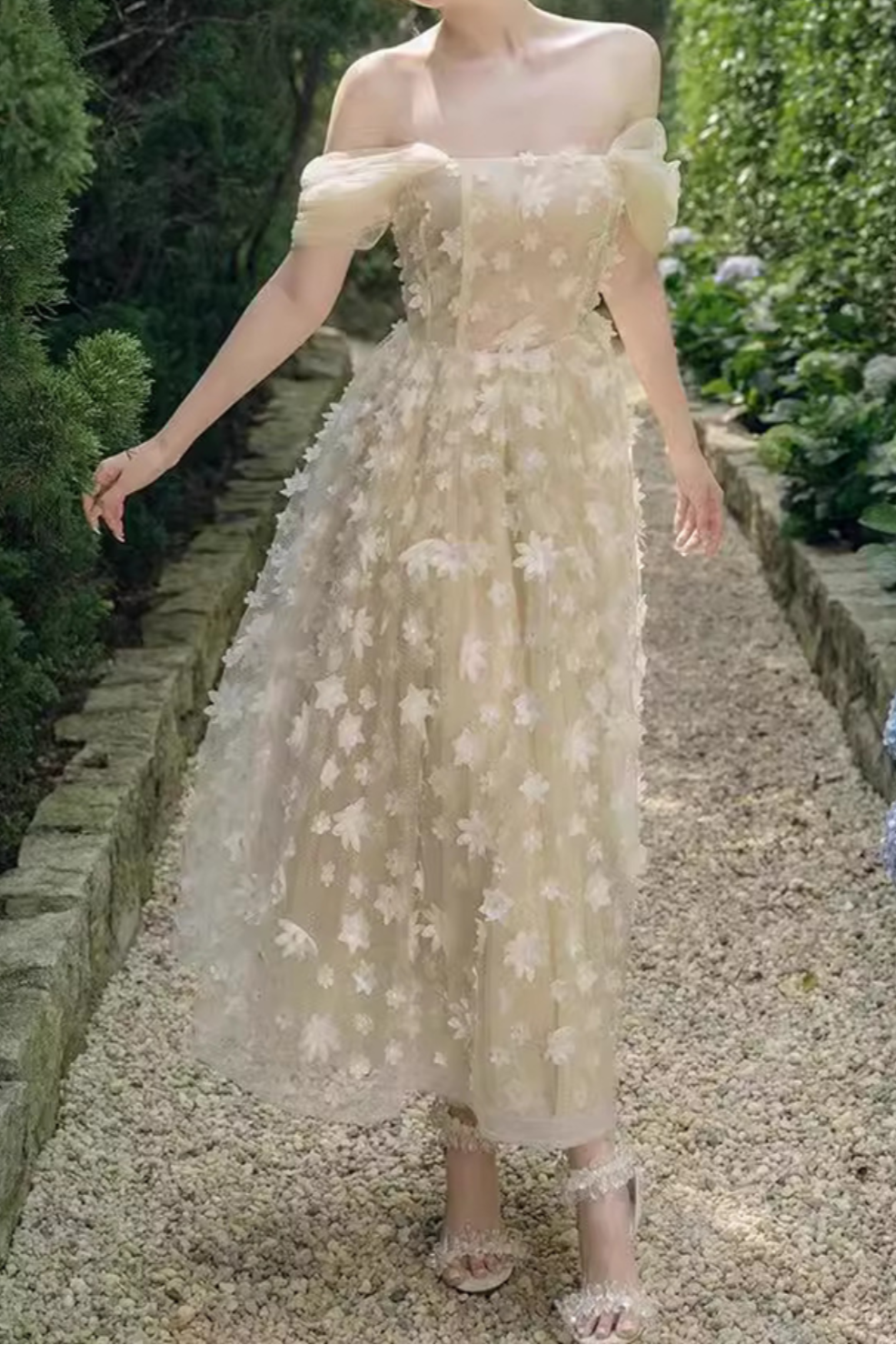 SABRINA BEIGE STRAPLESS FLOWER MAXI DRESS