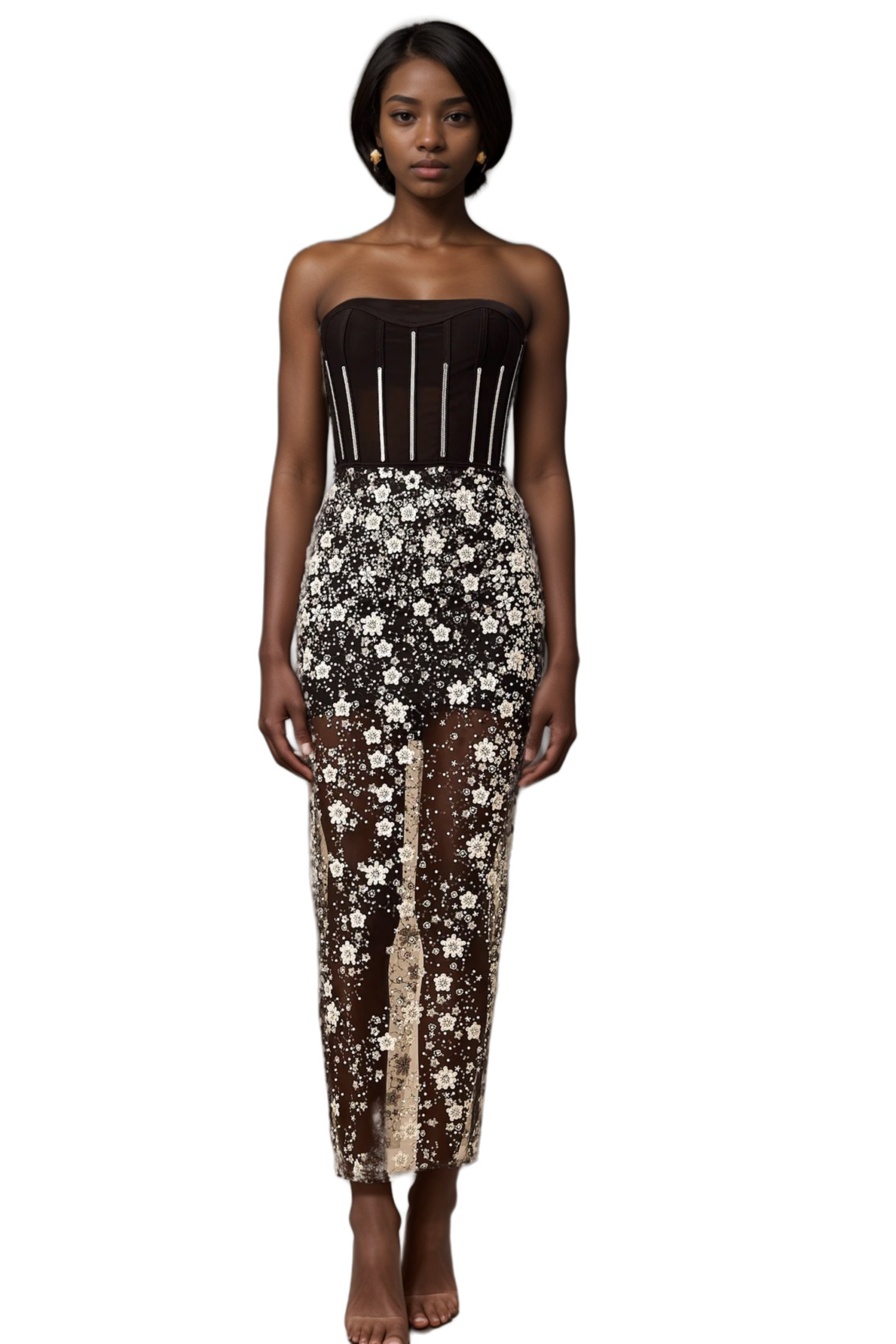 OPHÉLIE BLACK SEQUIN CORSET MIDI DRESS