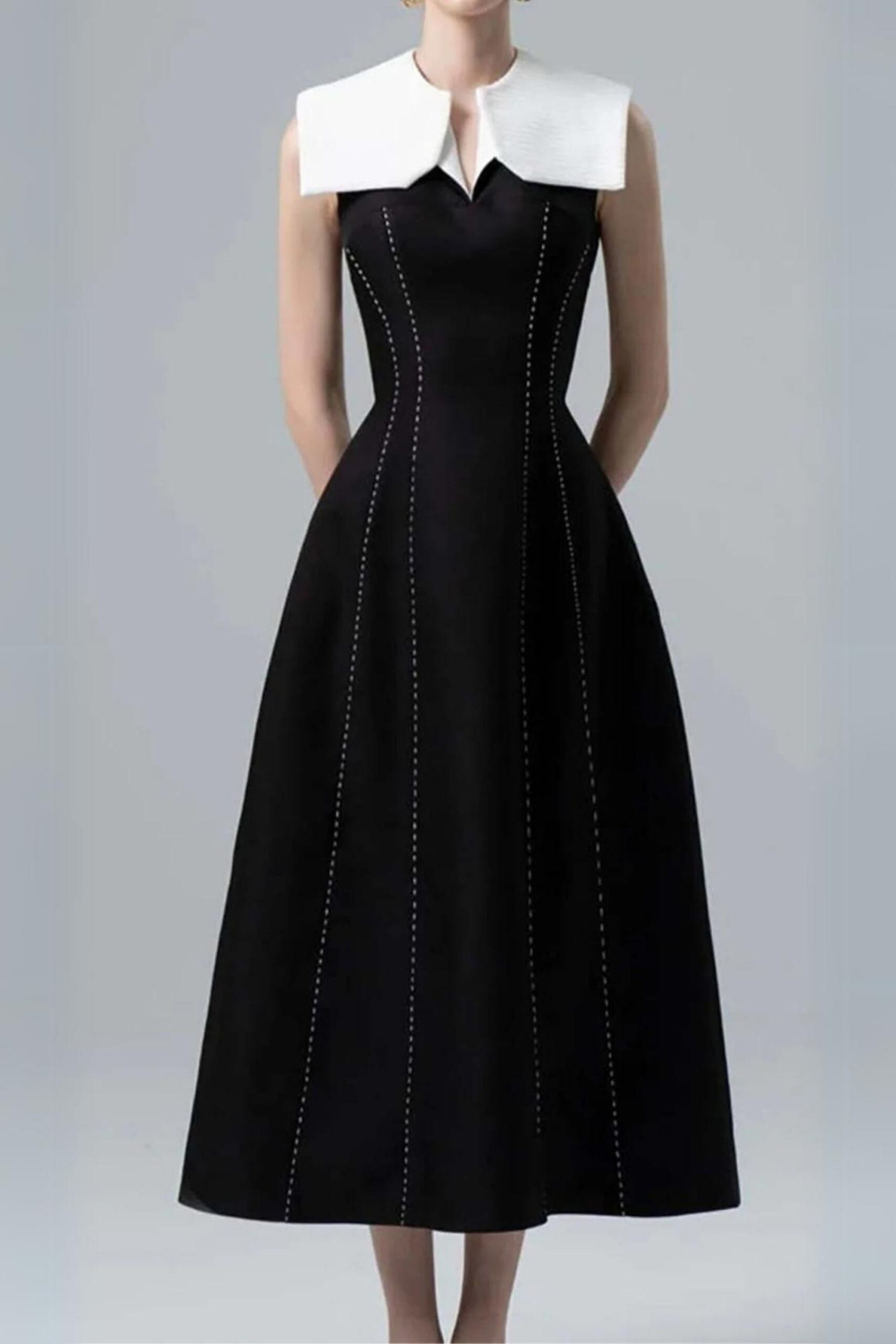 1_f2323f99-42db-4c6c-86c3-31fce4c7086d STITCHED MIDI DRESS, BLACK - ELEGANT OCCASIONWEAR