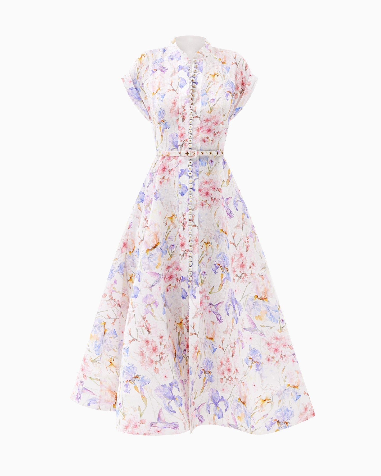 MULTICOLOR FLORAL A-LINE MIDI DRESS