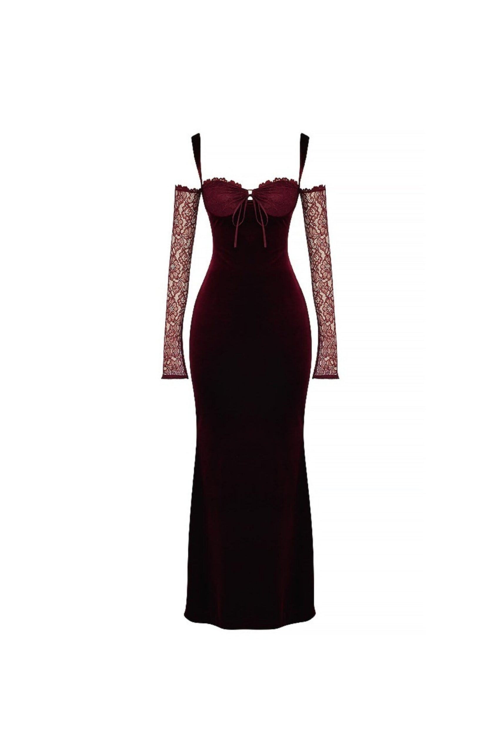 BLACK CHERRY VELVET MAXI DRESS FOR EVENING