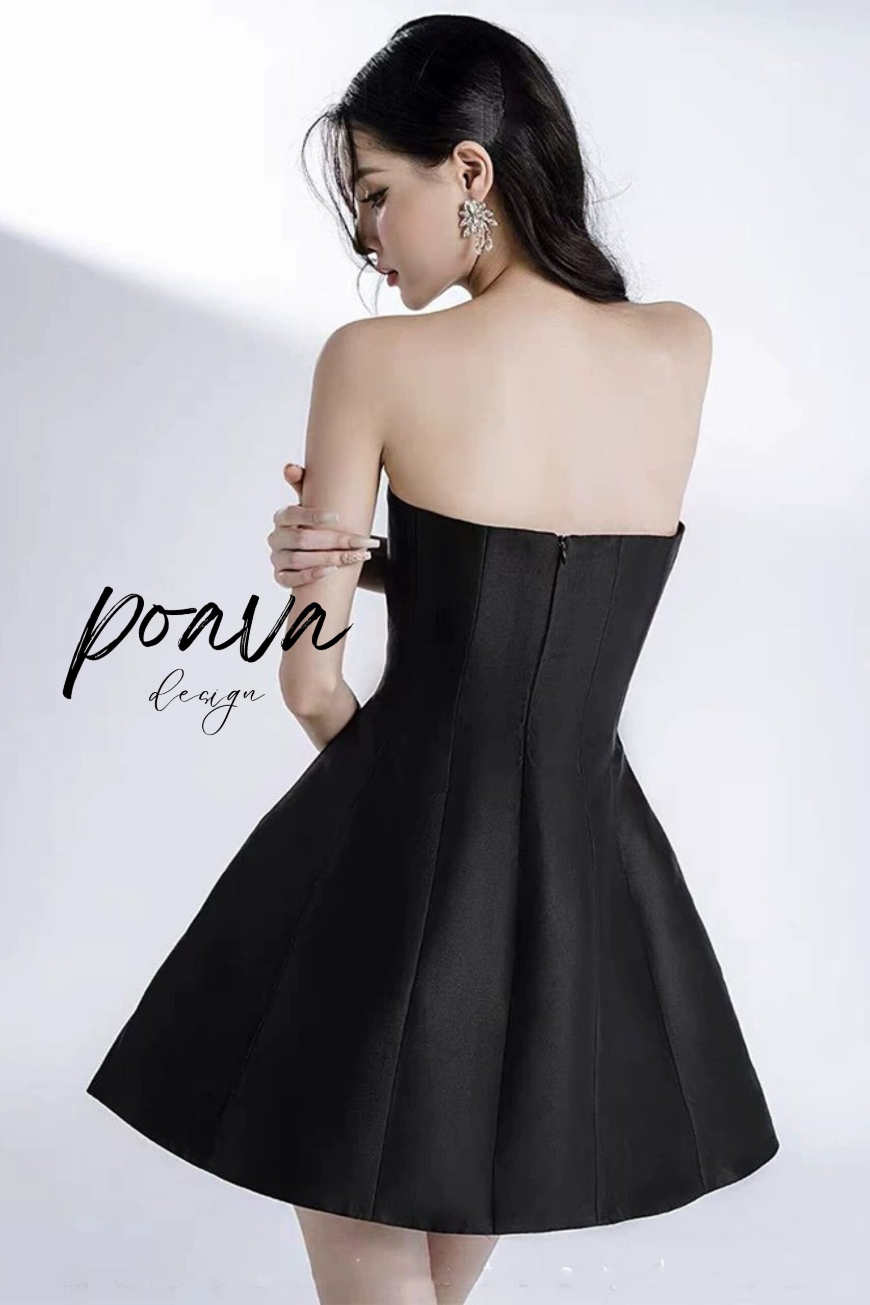 SATIN FLOWER MINI DRESS, BLACK, COCKTAIL