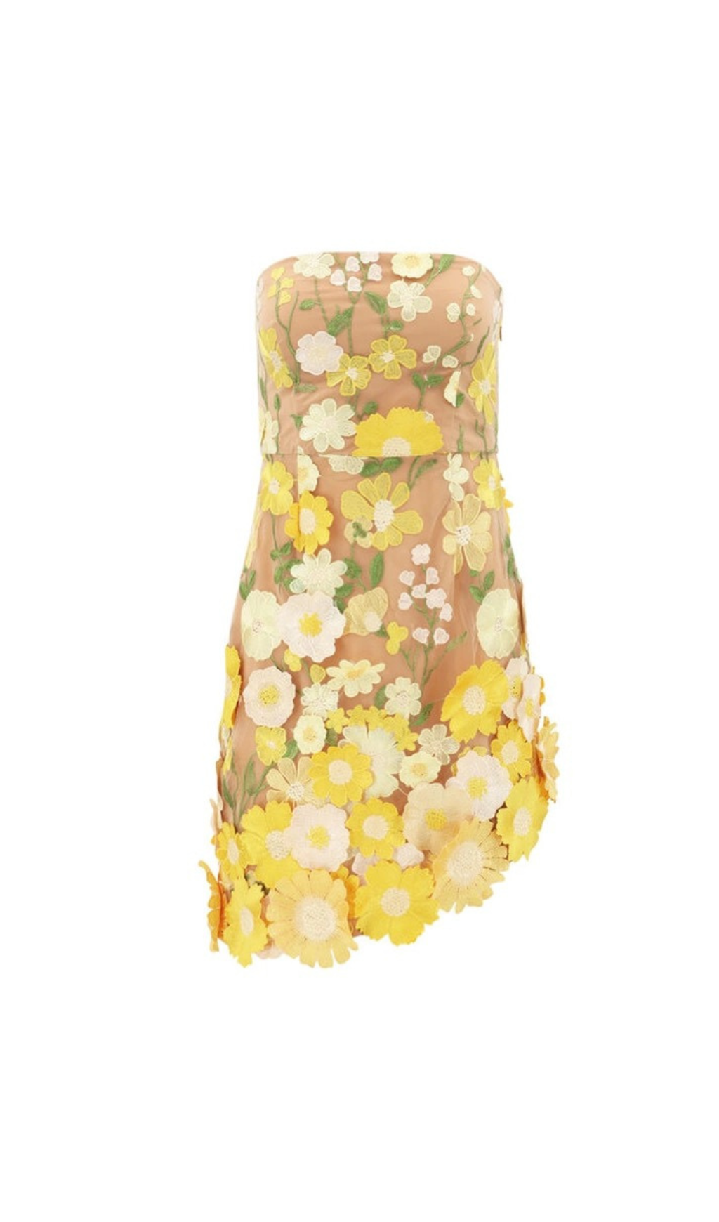 FLORAL STRAPLESS MINI DRESS YELLOW PARTY