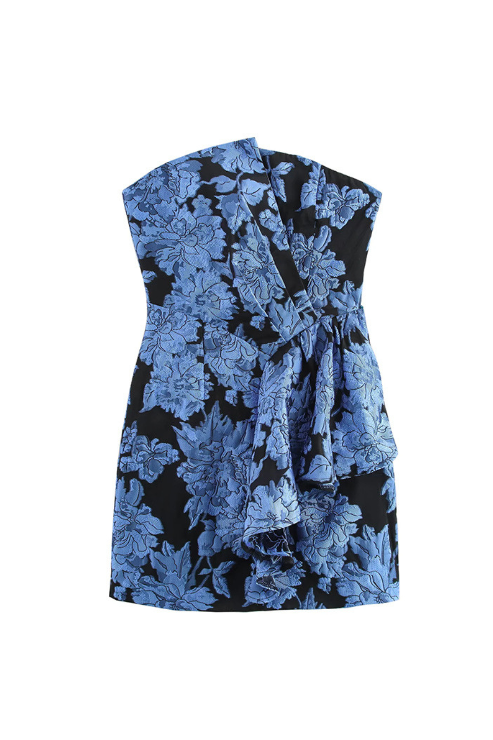 KAYLA JACQUARD STRAPLESS BLUE MINI DRESS