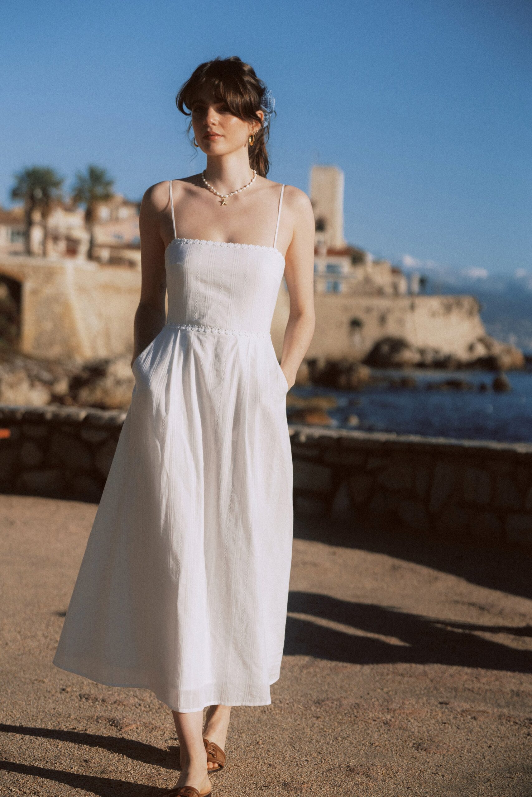 GLORIA STRAPLESS WHITE MAXI DRESS WITH FLOWER DETAIL