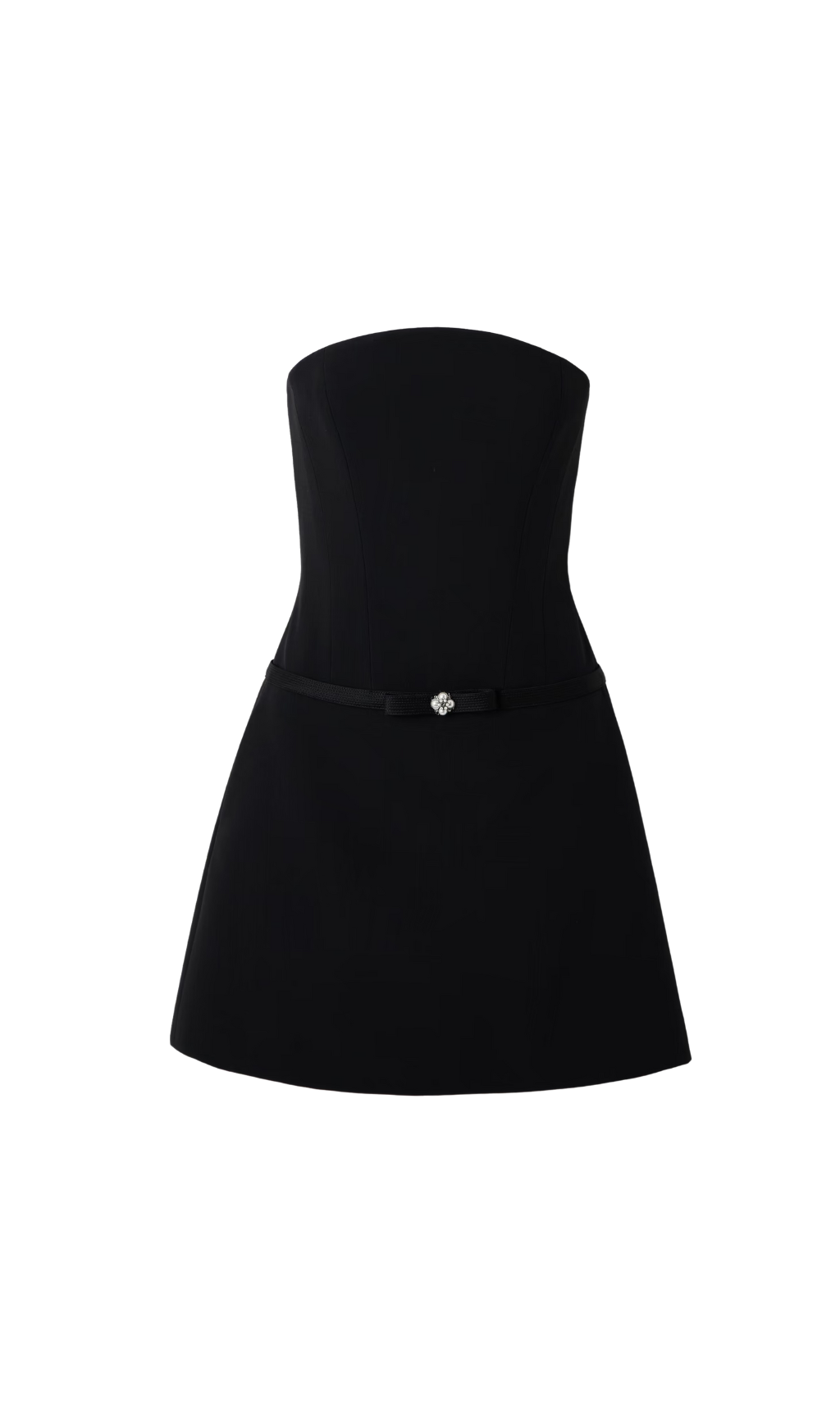 EMBELLISHED STRAPLESS BLACK CADY MINI DRESS
