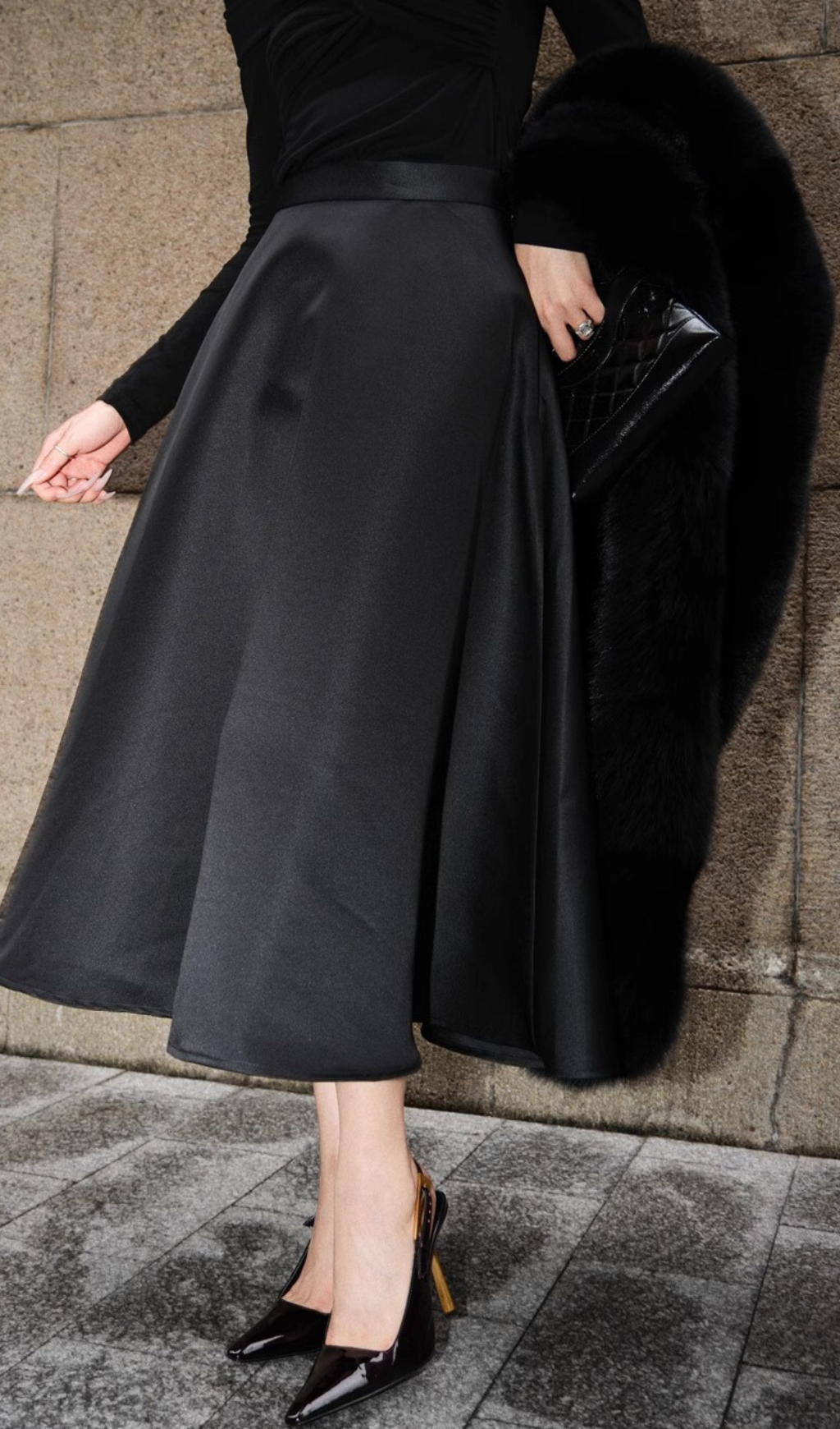 BLACK HIGH WAIST VINTAGE A-LINE SKIRT