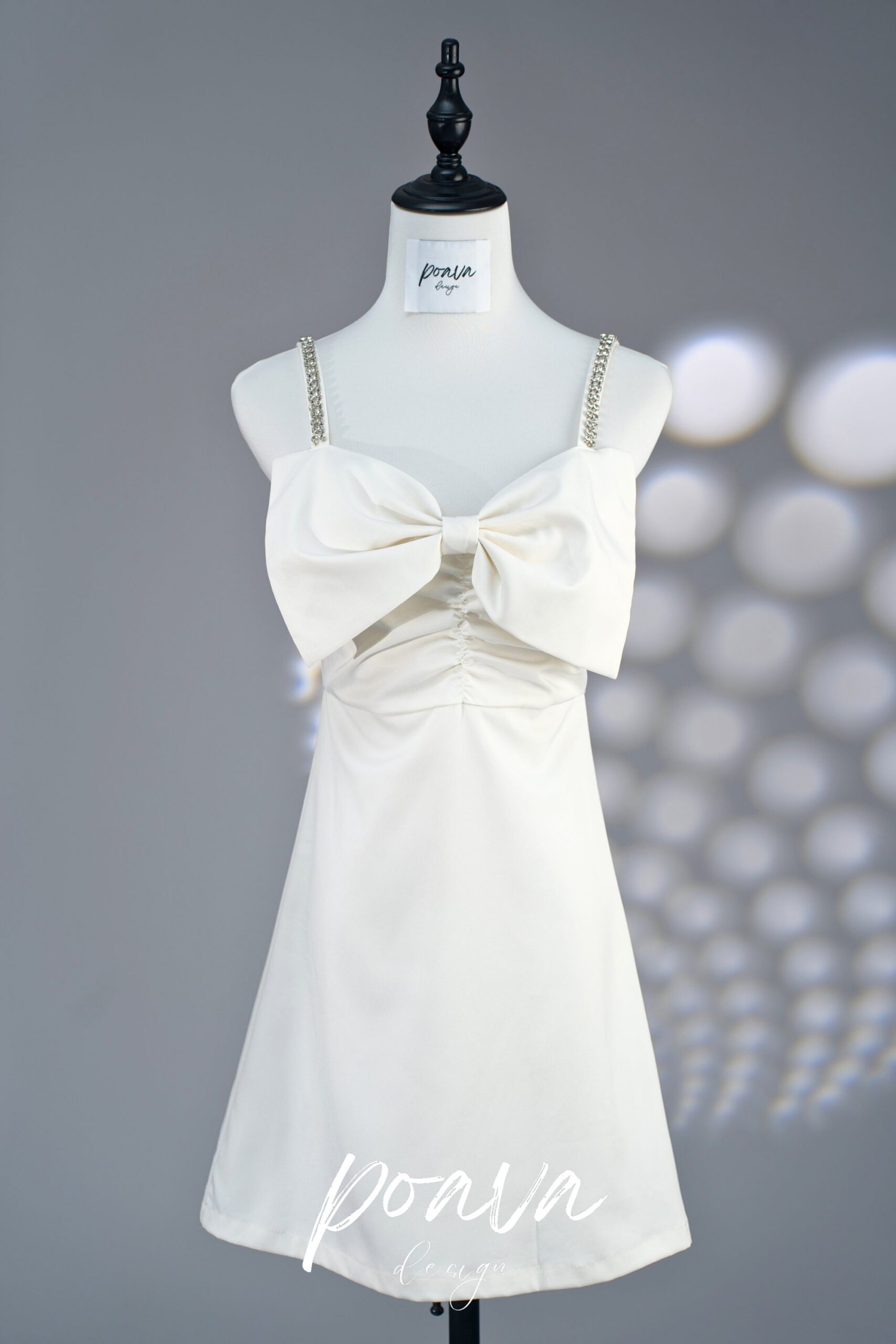 A-LINE WHITE BOW MINI DRESS FOR PARTY